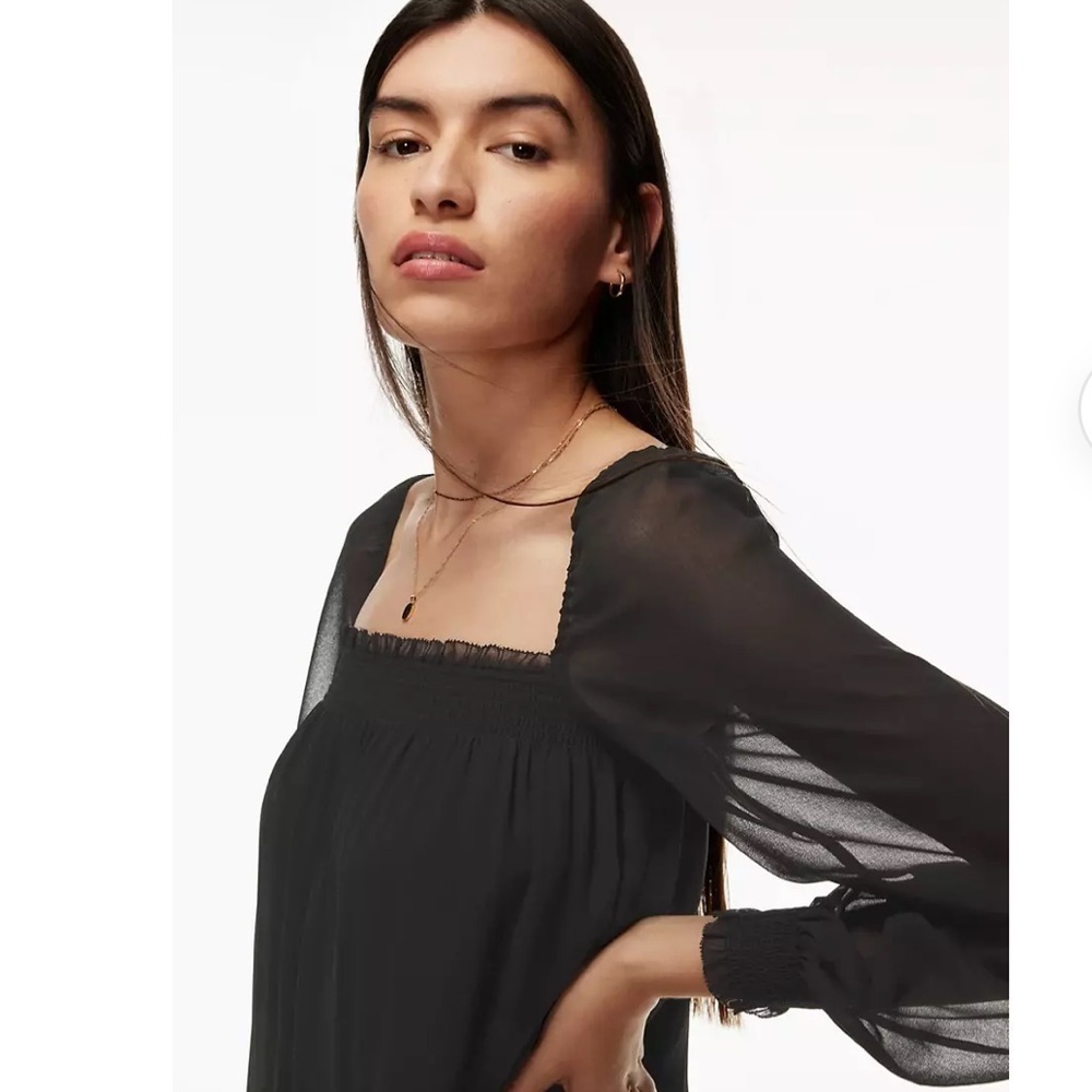 Aritzia Wilfred Alana chiffon babydoll Off the Shoulder little black dress Small - Picture 5 of 15